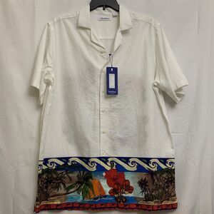 Caribbean Linen Cotton Mens Shirt XLT Big And Tall Tropical Button Up XL